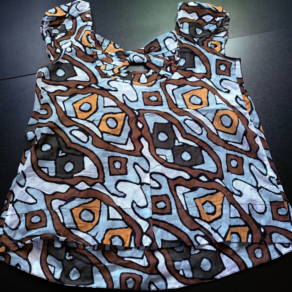 Diane von Furstenburg 100% cotton tribal Geometric Top lightweight summer size 4 - Picture 2 of 5